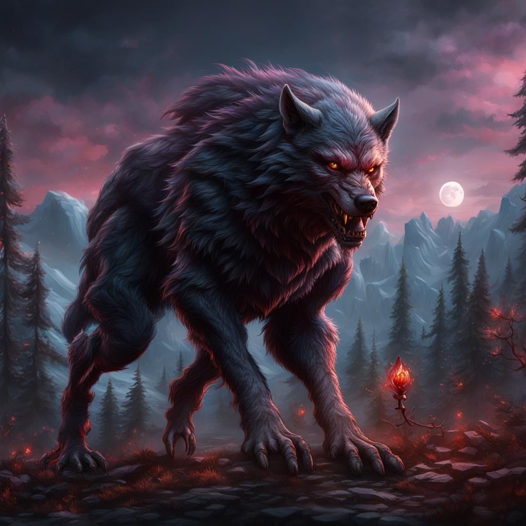 Female Werewolf Burglar in Detailed Matte Painting