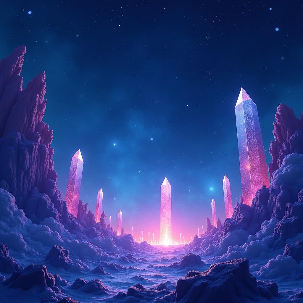 Ethereal Crystal Landscape in Neon Style