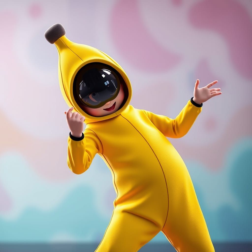 Vibrant Anime-Style Dancer in Banana Costume