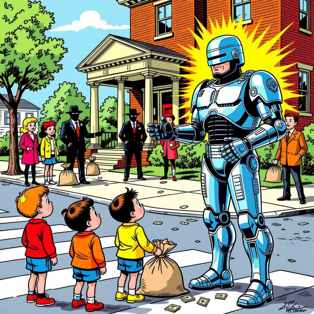 Robocop Teaches Kids Street Safety Amidst Bank Heist