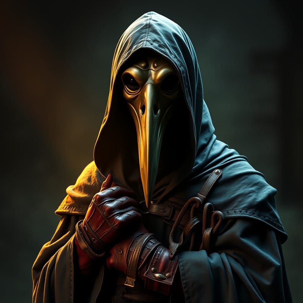 Medieval Plague Doctor in Eerie Atmosphere