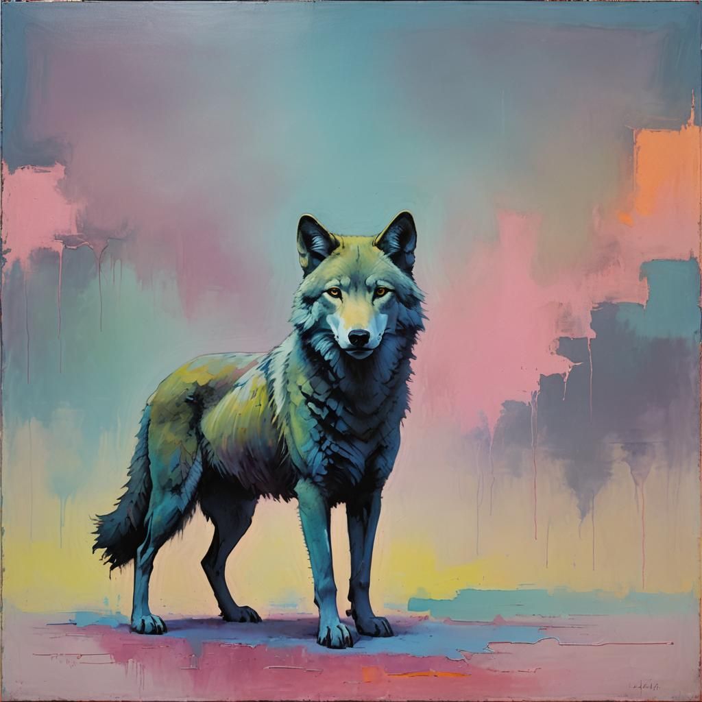 Misty Gradient Wolf in Abstract Acrylic Oil Painting