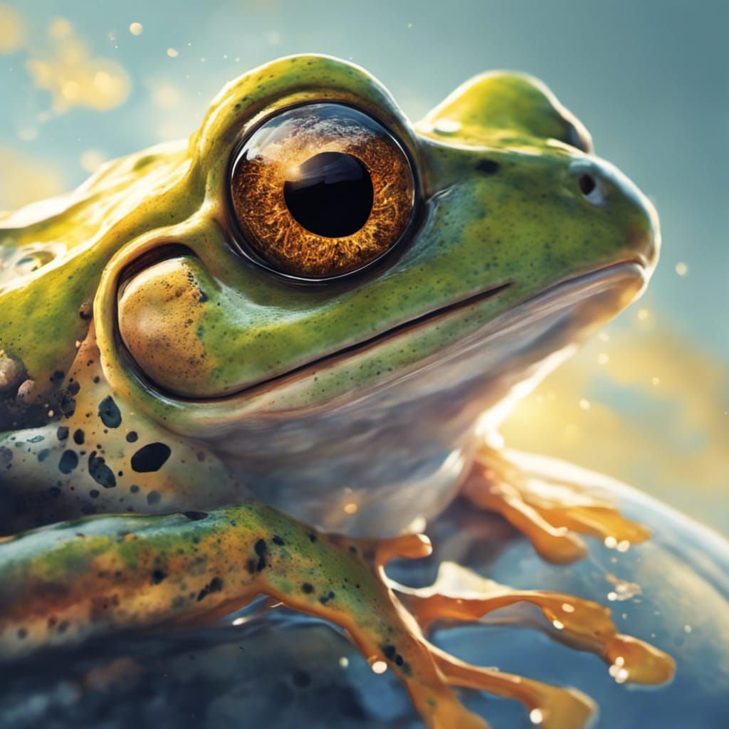 Hyperrealistic Frog Eye Reflecting Sunshine Splash Art