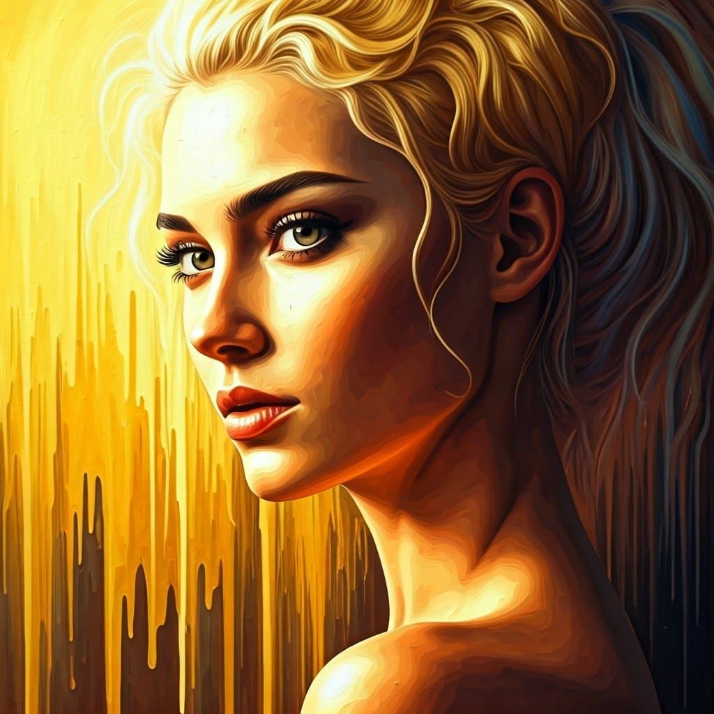 Futuristic Princess in Golden Light, Watercolor Style