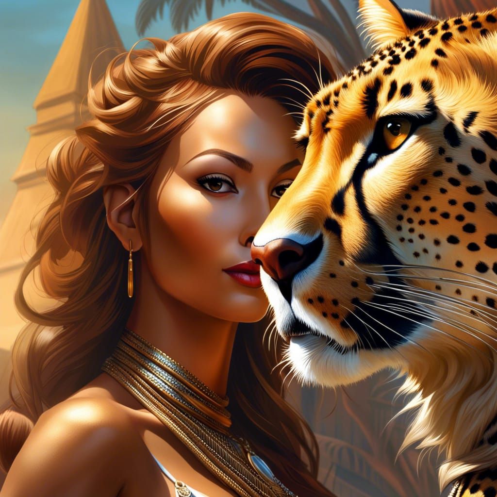 Detailed Cheetah Woman Portrait in Dark Fantasy Style