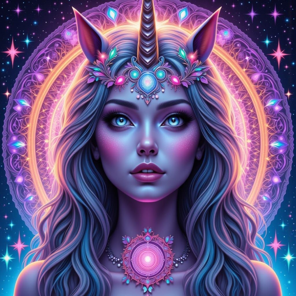 Ethereal Unicorn Portrait with Mandala-Inspired Elements
