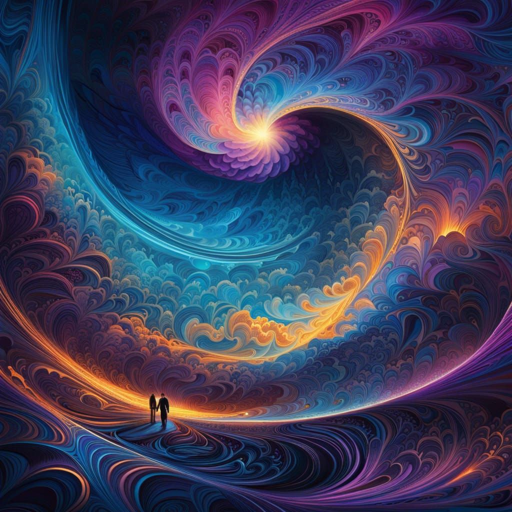 Neon Cloud Castle Portal in Art Deco Style