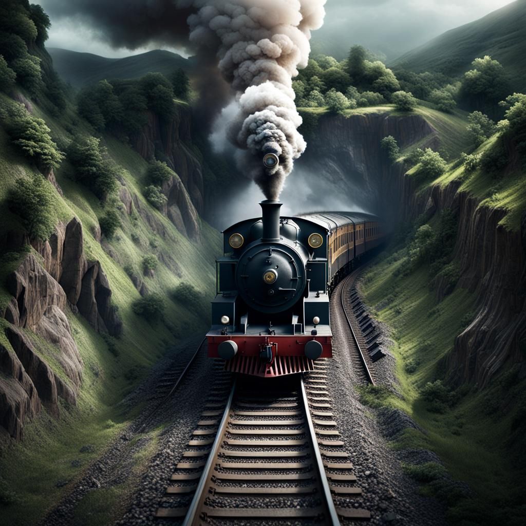 Steam Train Derailment After Landslide: Digital Matte Painti...