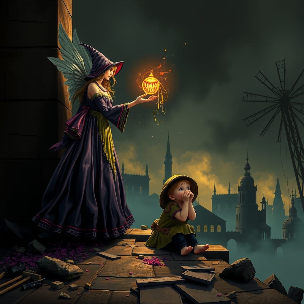 Fairy Offers Hope Amidst War, Dark Fantasy Art
