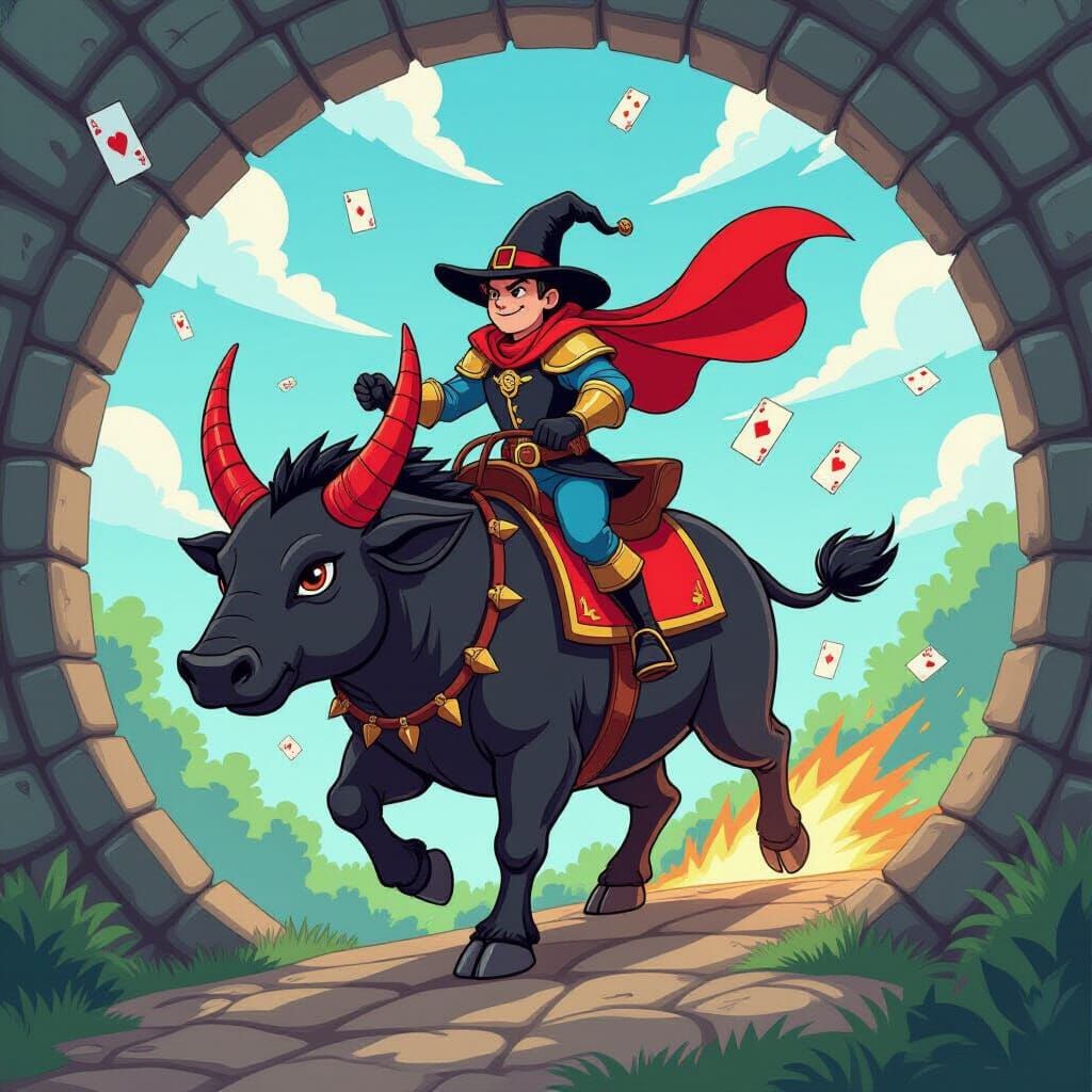 Dynamic Comic: Jack of Spades Rides Black Hippo Through Card...