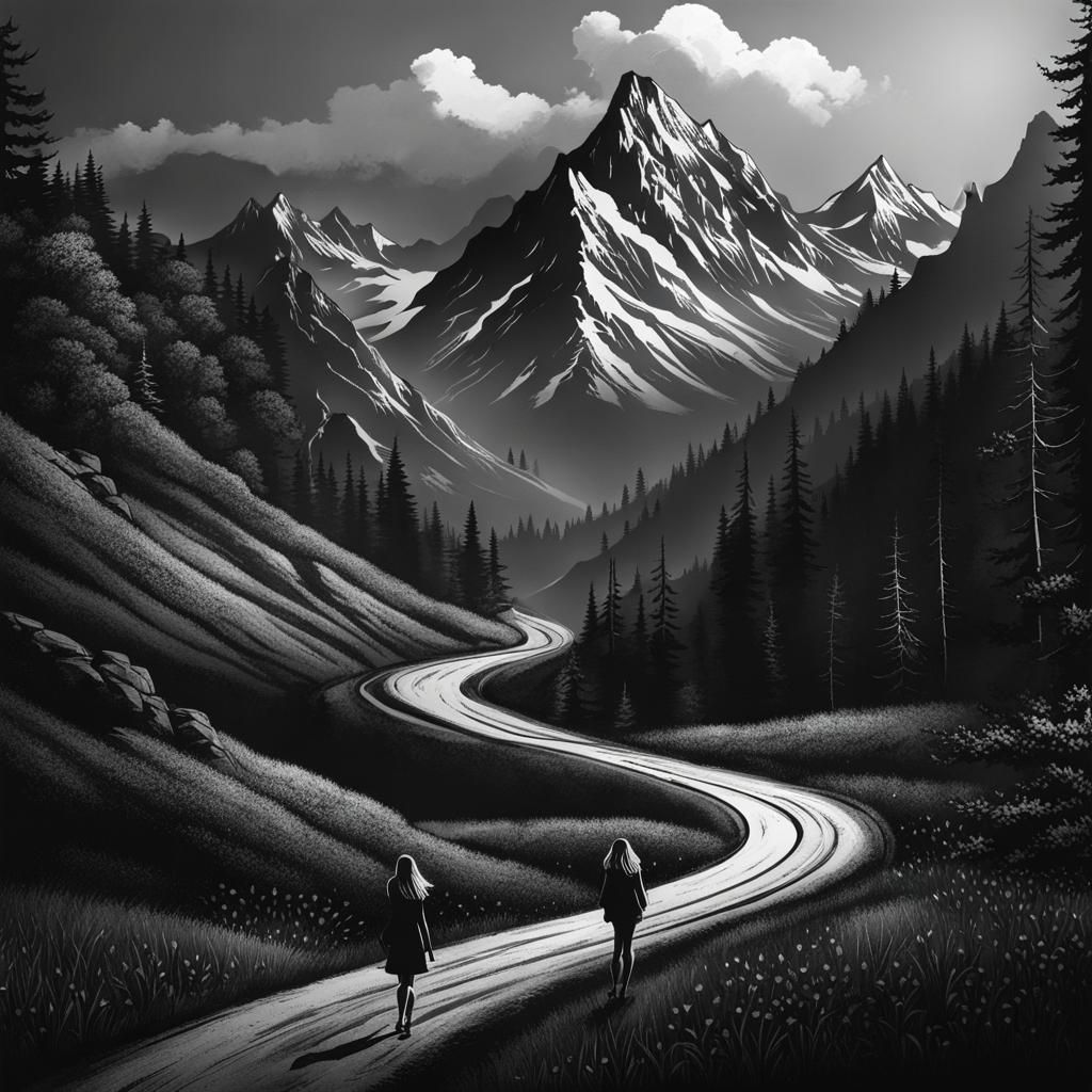 Minimalist Logo Design with Mountain Road and Figures