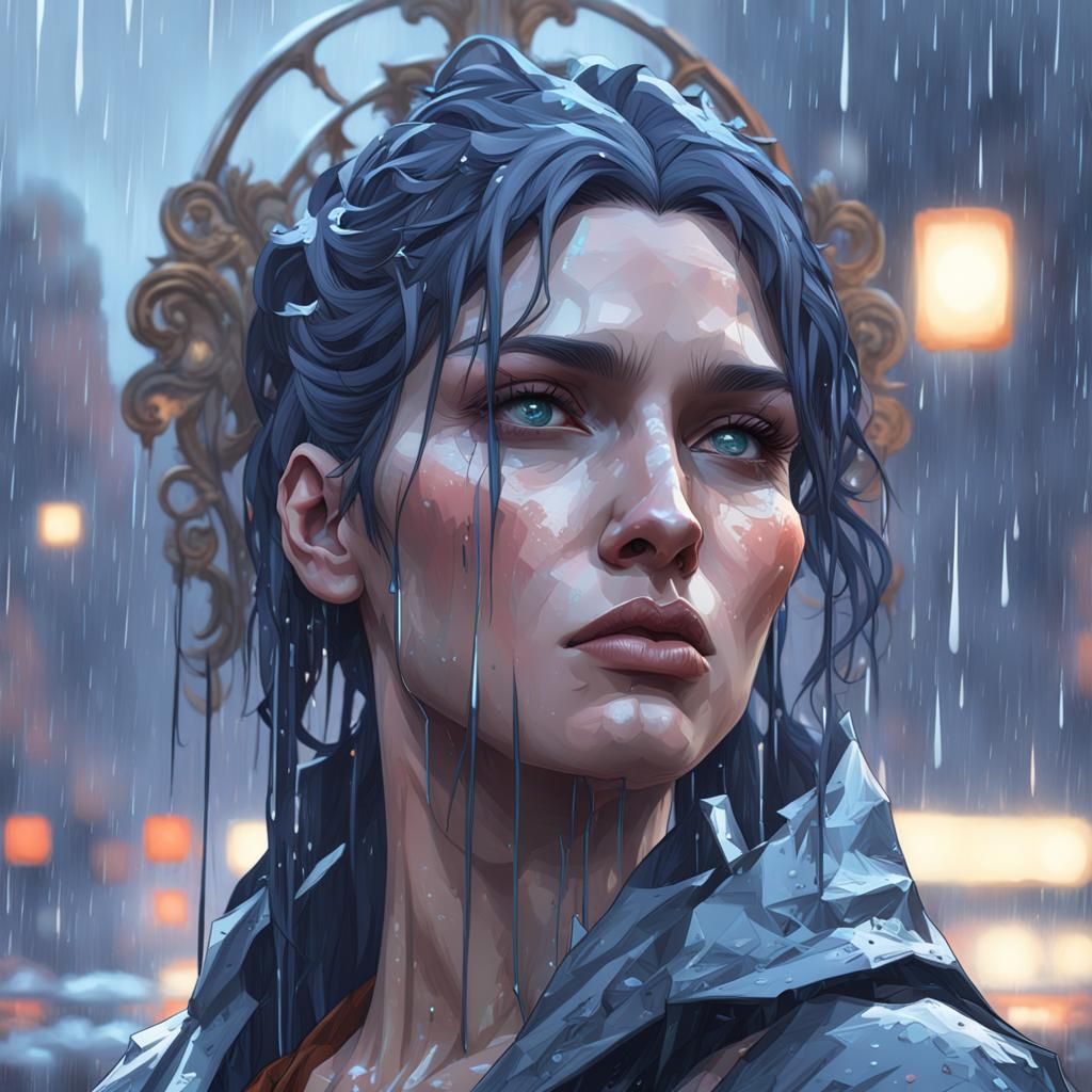 High Gothic Portrait of Sadness Under Rain