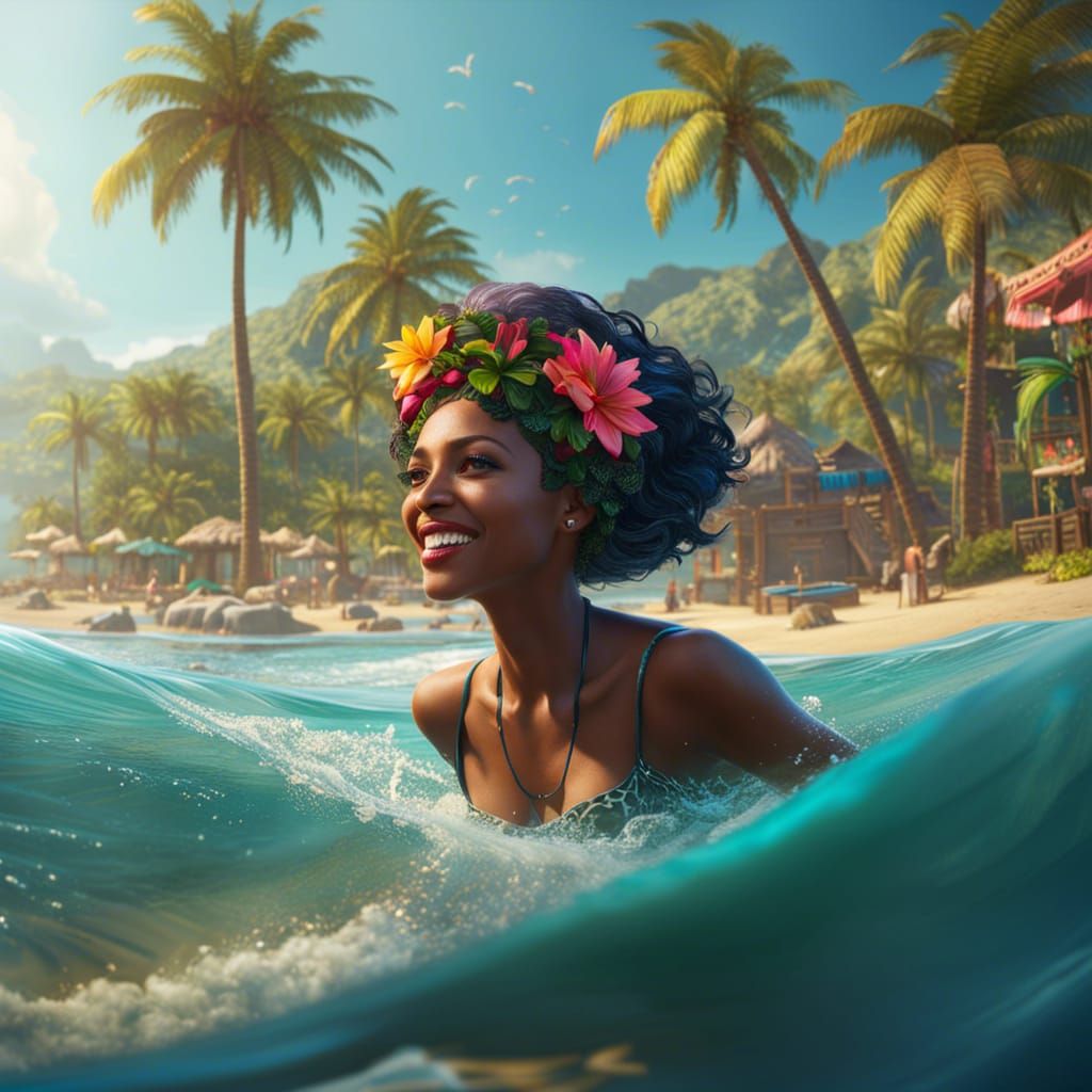 Woman Swimming in a Tropical Sea, Matte Painting