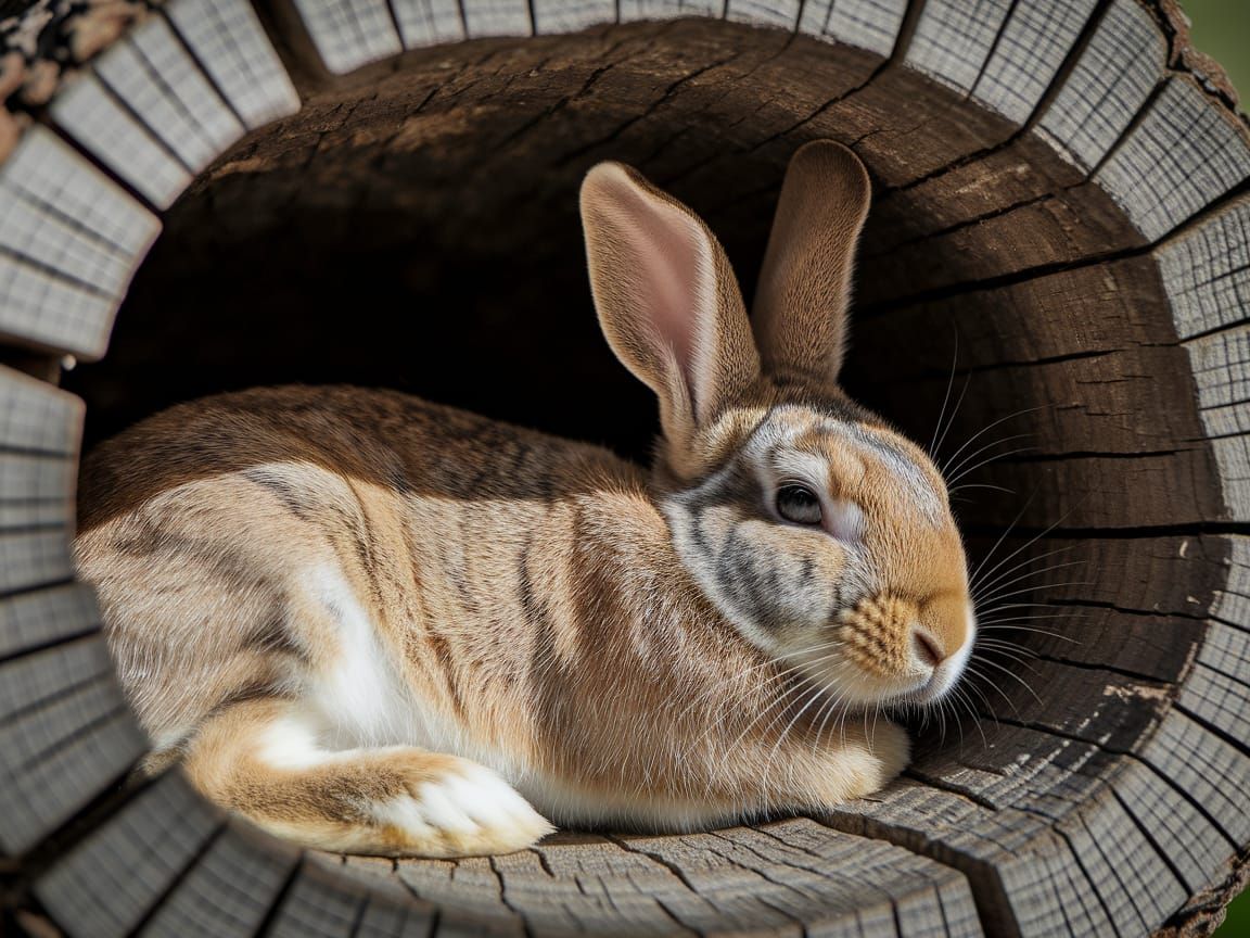Peaceful Rabbit in a Cozy Hollow Tree