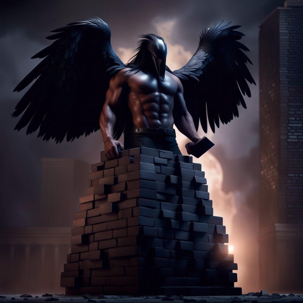 Raven-Headed Entity Building a Tower