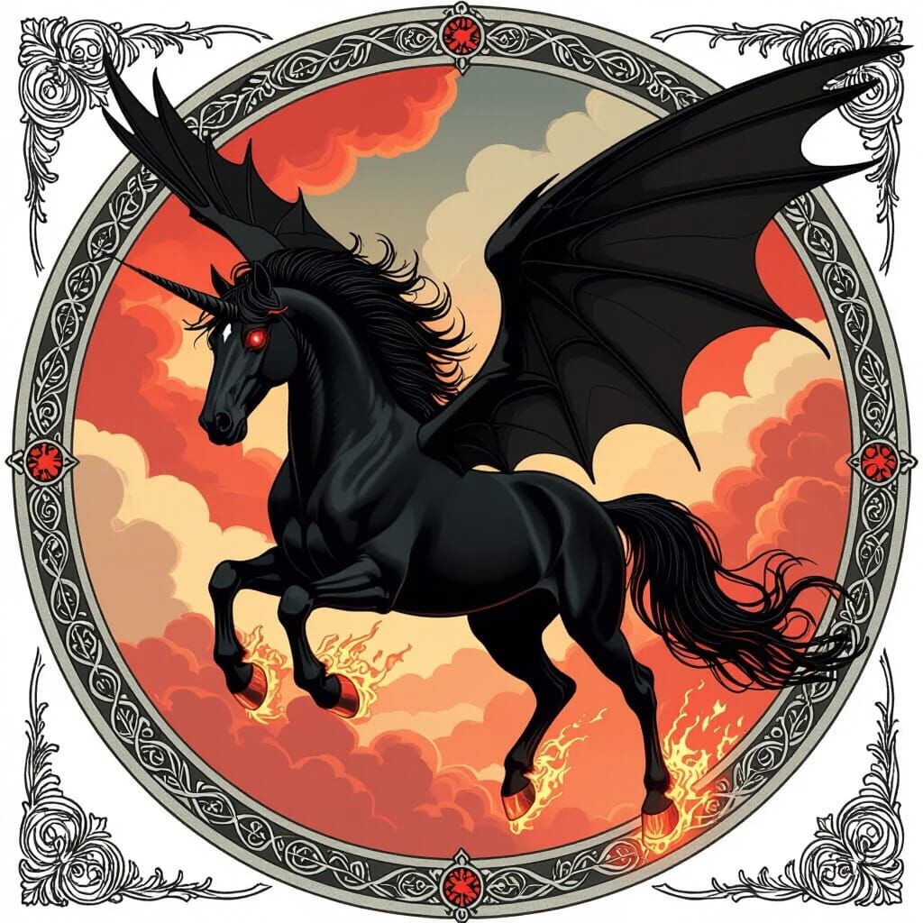 Fiery Pegasus in Art Nouveau Style