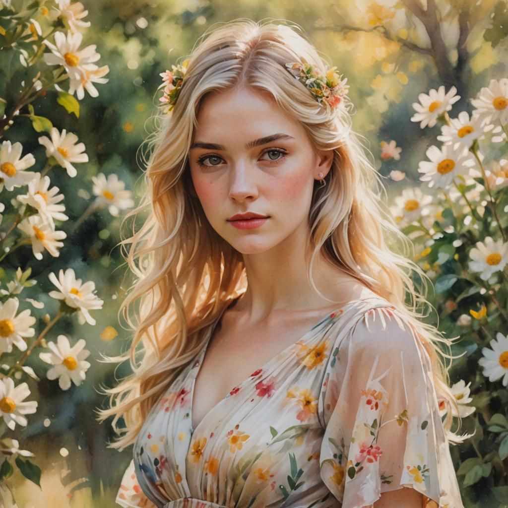 Impressionist Portrait of a Blond Girl in Watercolor