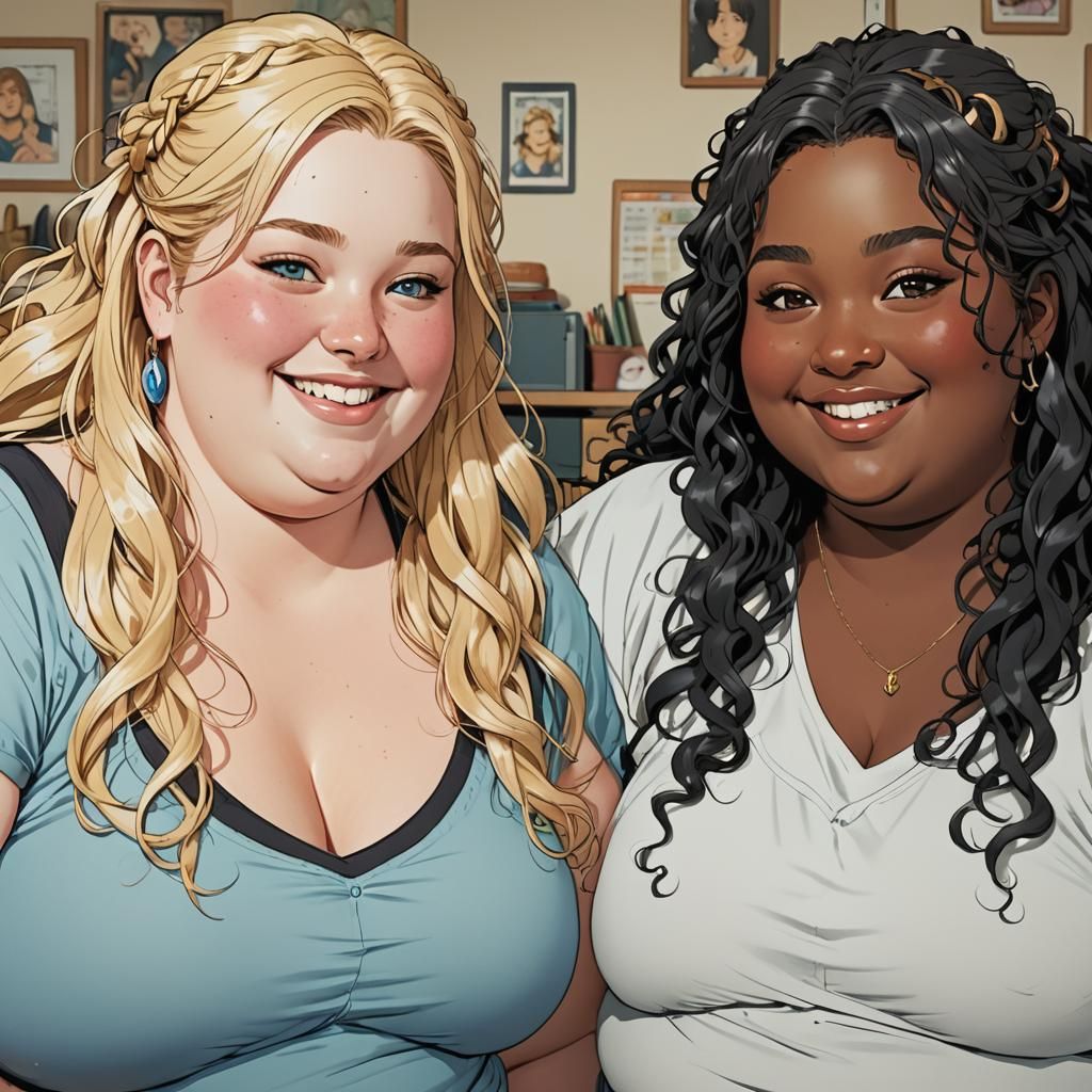 Two Overweight Young Women in Anime Style