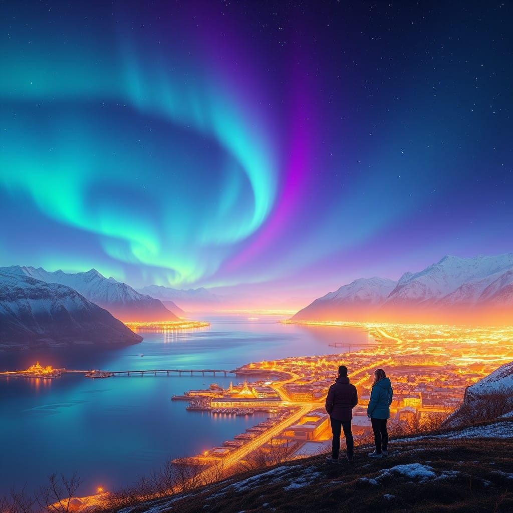 Surreal Northern Lights Dance Above Tromsø, Norway in Synthw...