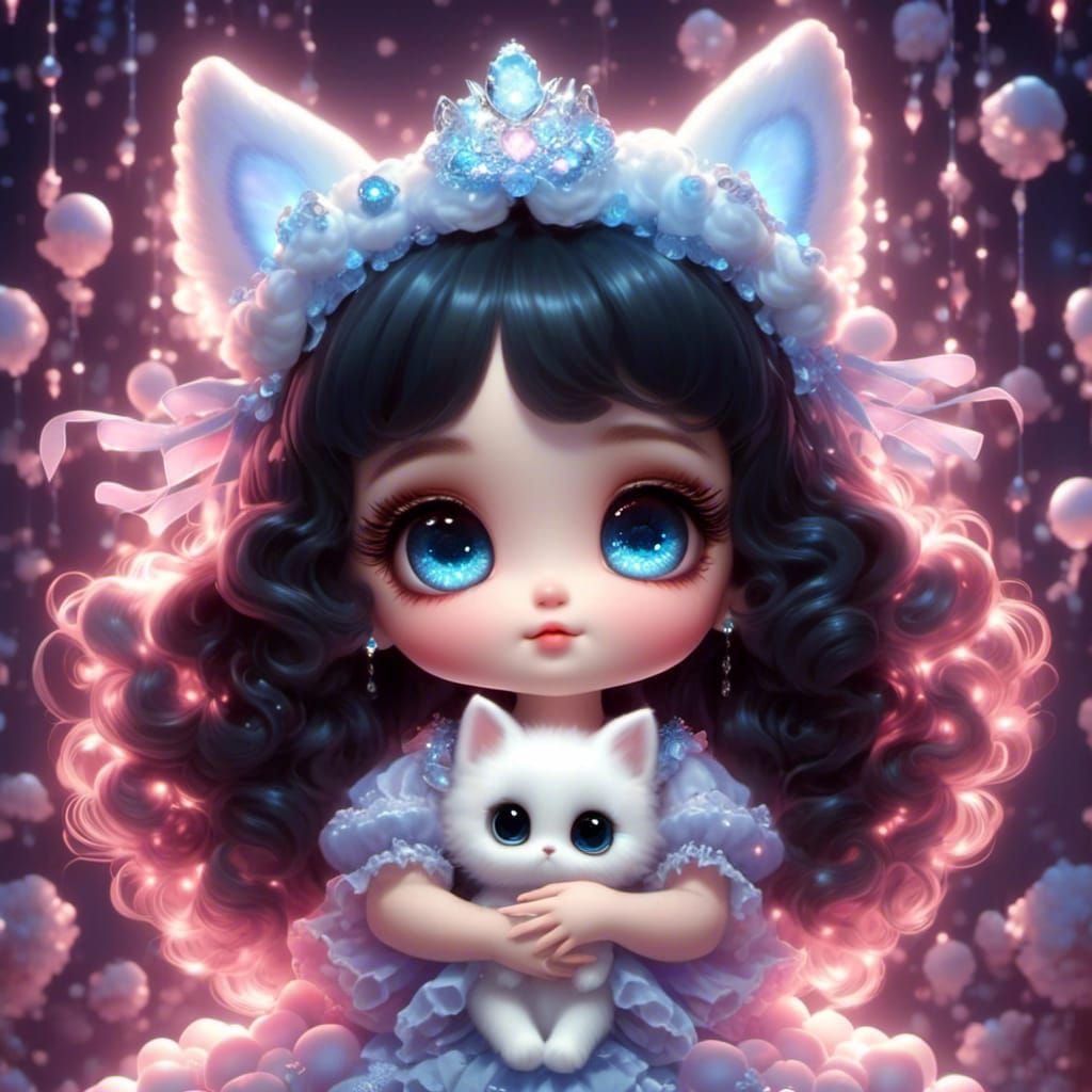 Adorable Chibi Girl with Cat Ears Illustration