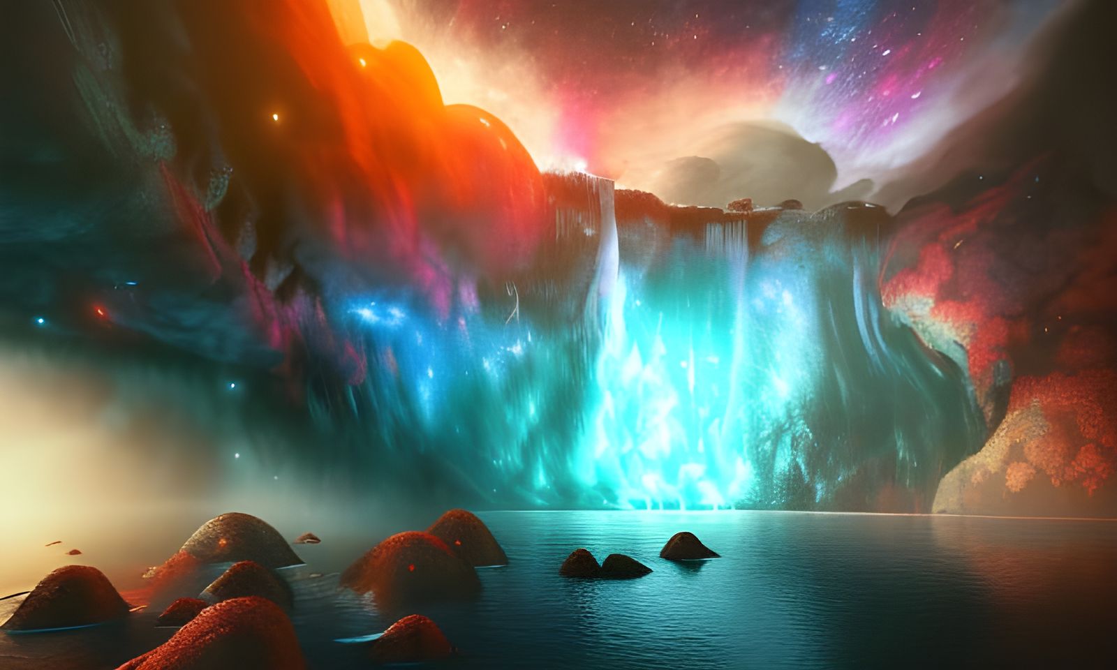 Epic Nebula Waterfall in Sci-Fi Style