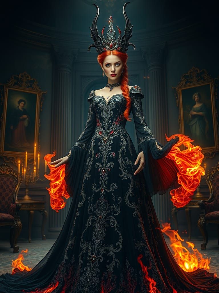 Gothic Fire Queen Reigns in Chamber of Mystery and Power