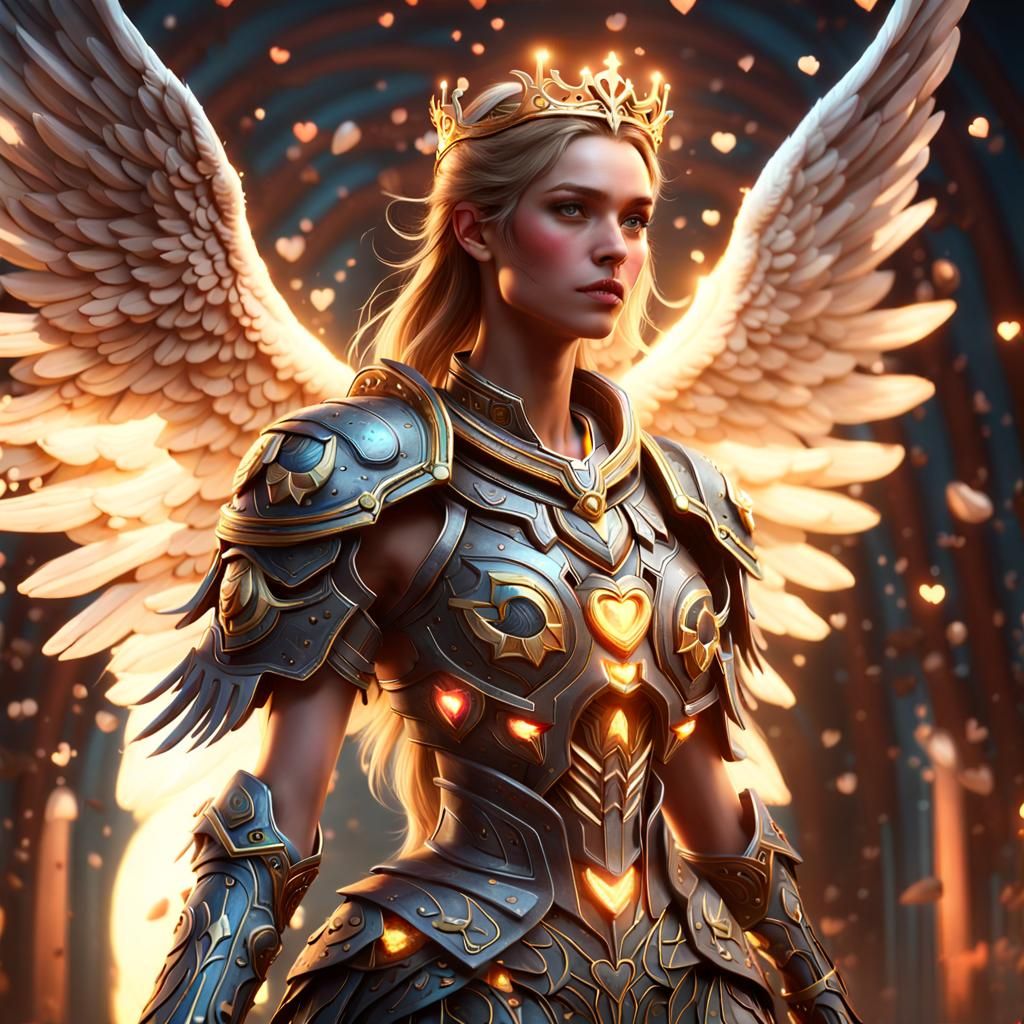 angel with a glowing Heart on her armor