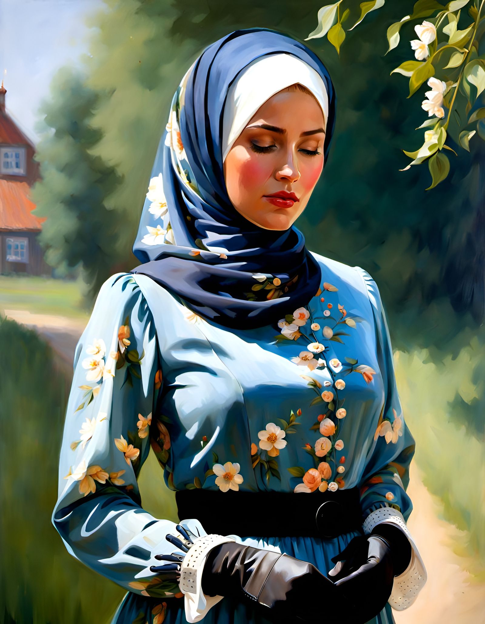 Danish Girl in Hijab, Oil Painting Portrait