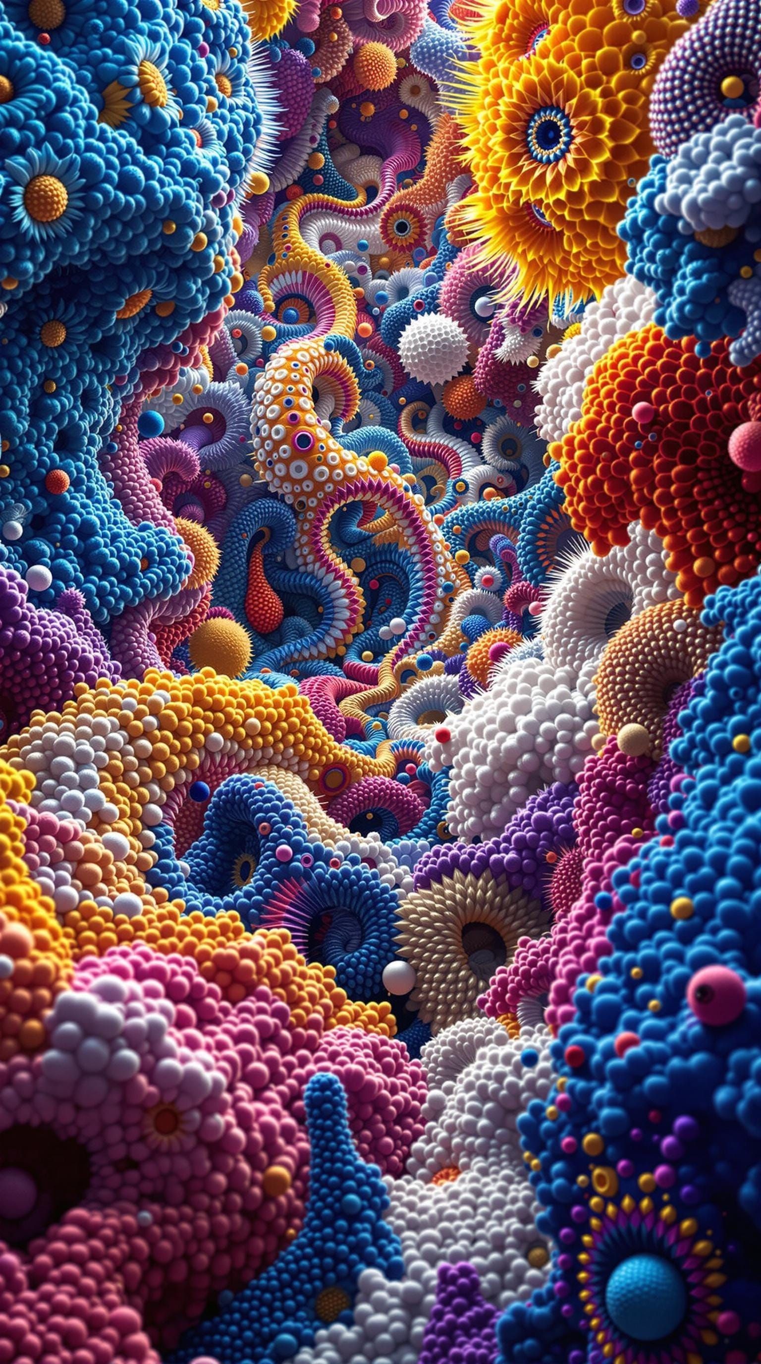 Psychedelic 3D Geometry Megastructures in Contrasting Colors