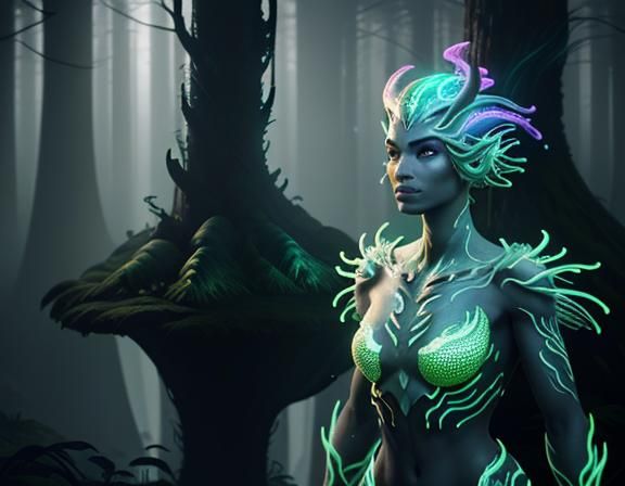 Bioluminescent Amphiboid in Mystical Forest: 3D Game Art