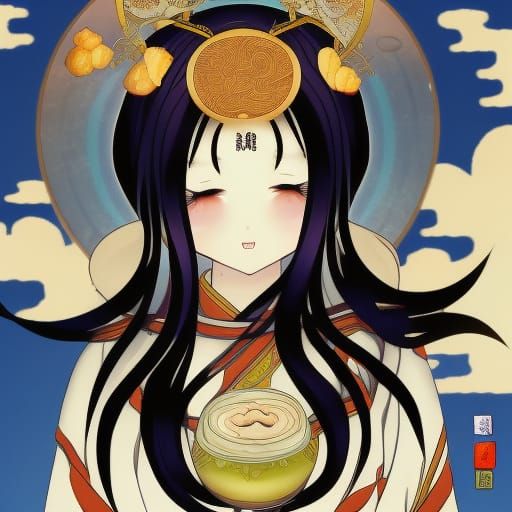 Ukemochi: Japanese Food Goddess in Ornate Kimono