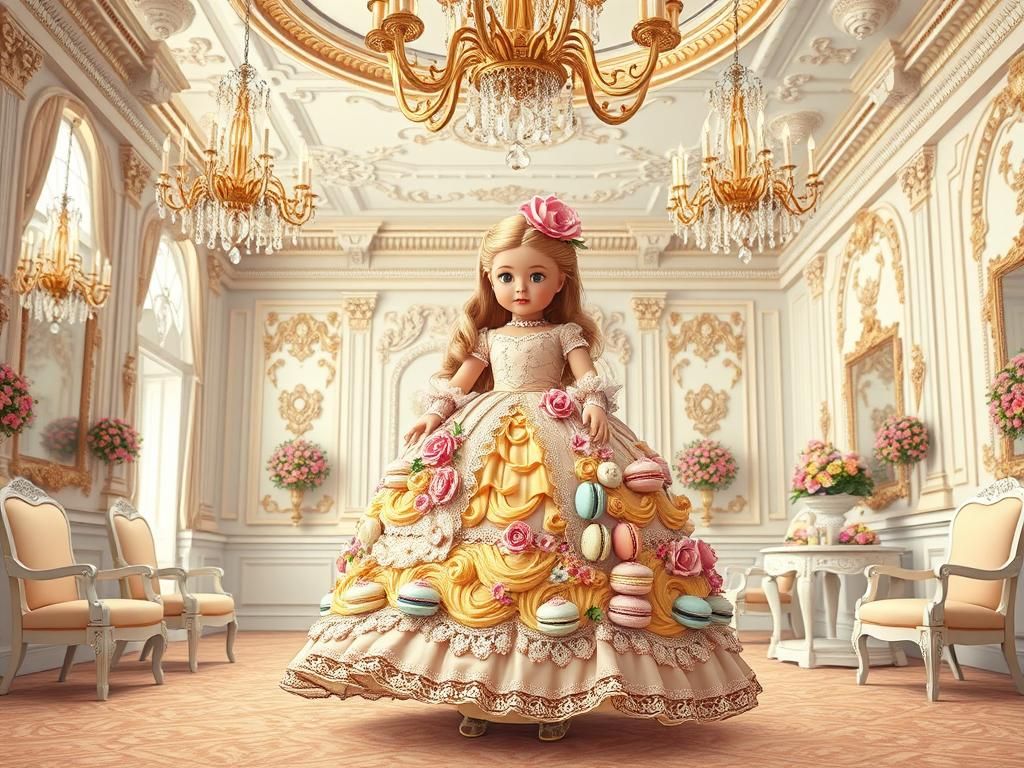 Anime Rococo Doll Surrounded by Cake