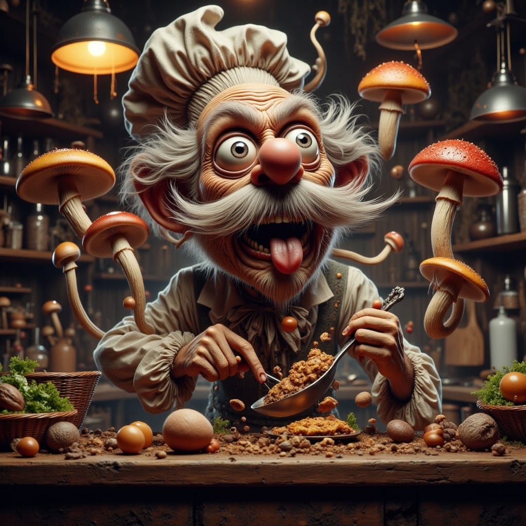 Chef in a Whimsical Art Nouveau Kitchen