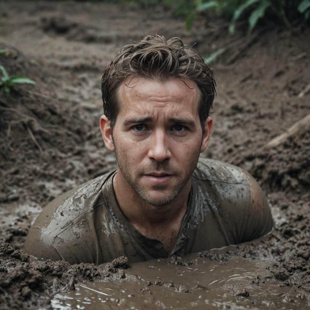 Man's Desperate Struggle in Quicksand, Cinematic Portrait