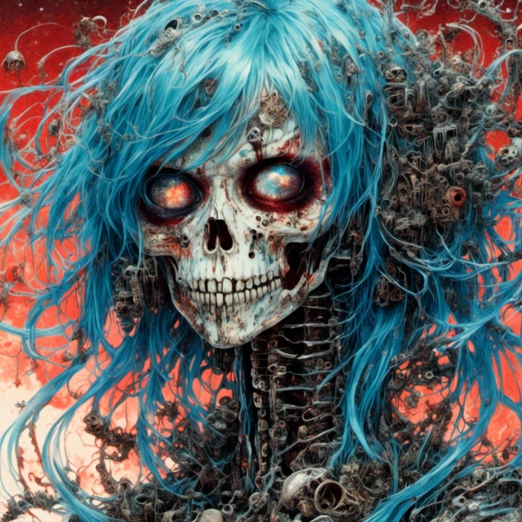 Cyberpunk Monster with Blue Hair, Manga Style