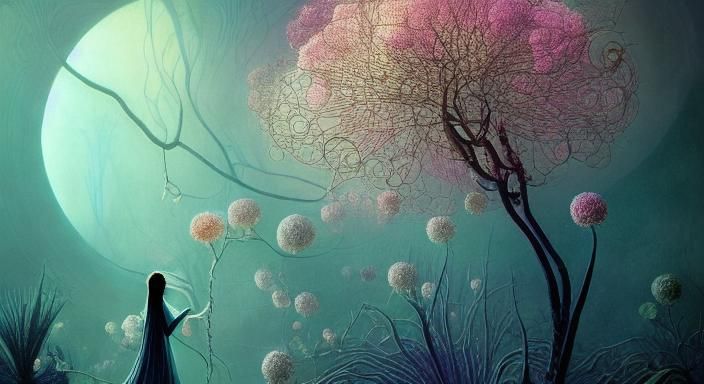 Angelic Apparition Casting Shadows in Moonlit Garden