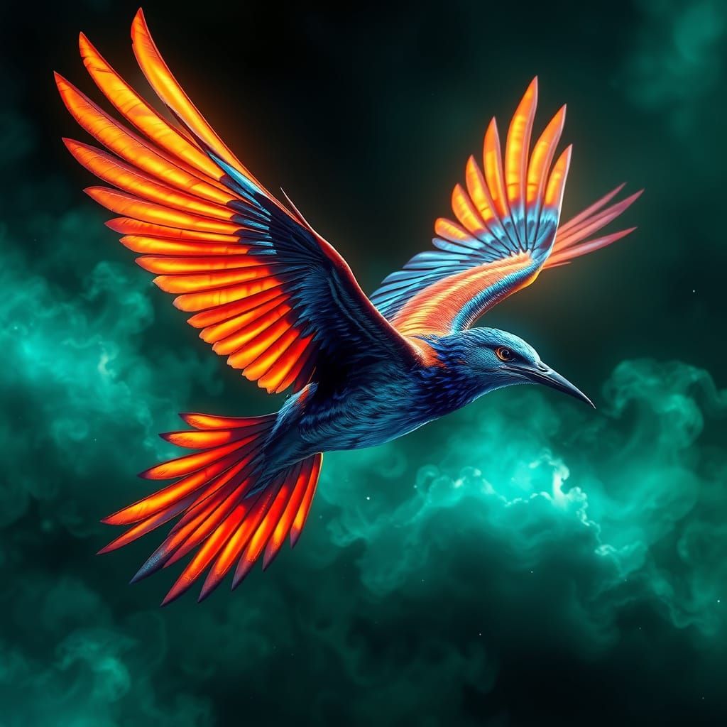 Mystical Thunderbird soars through Vibrant, Dreamlike Skies