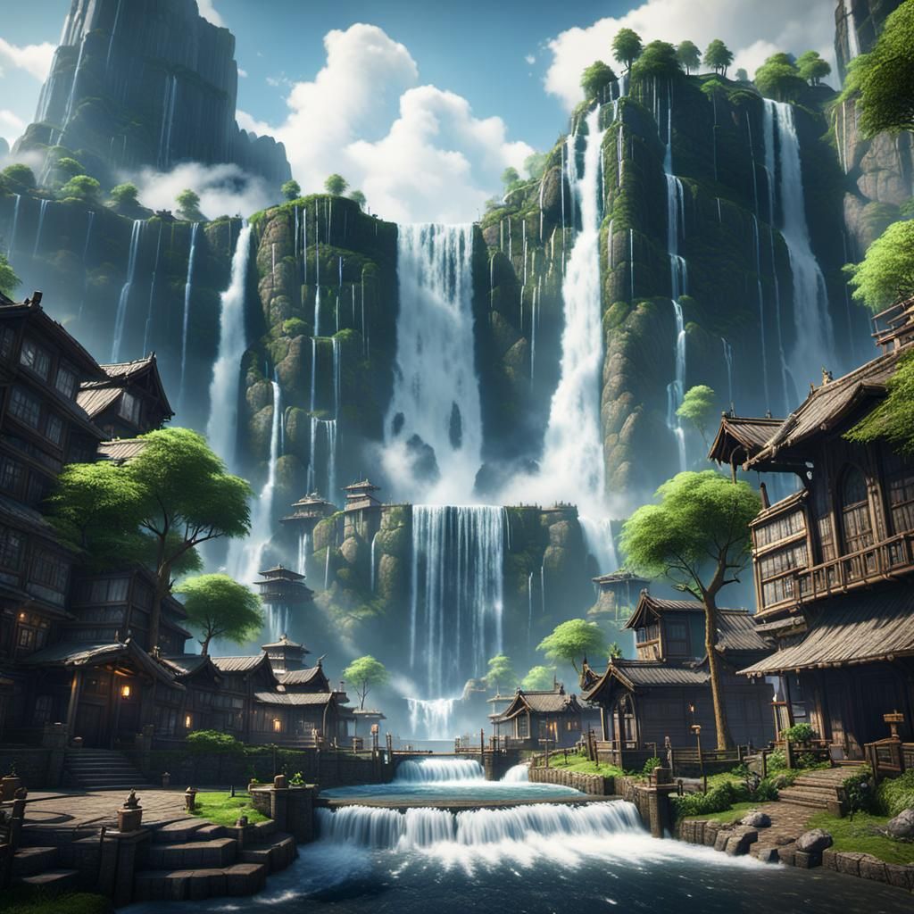 Thundering Waterfall City in Unreal Engine 5