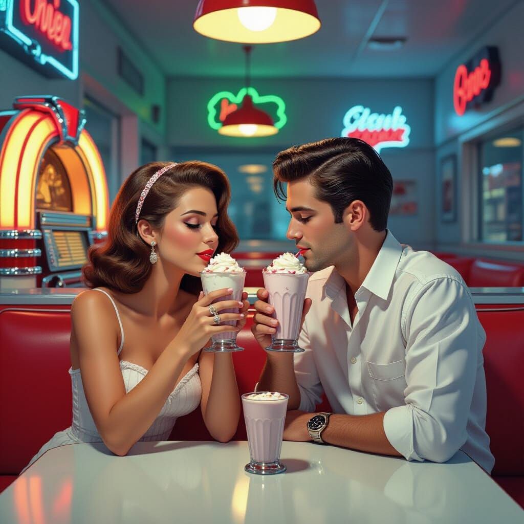 Retro Diner Scene in Classic Comic Art Style
