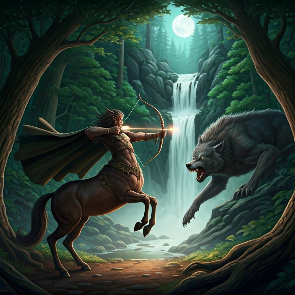 Centaur's Moonlit Stand Against Werewolf