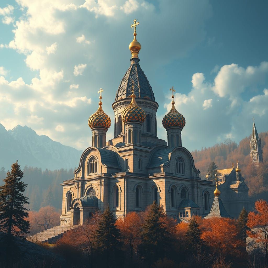 Majestic Orthodox Church in Dreamlike Landscape, in Unreal E...