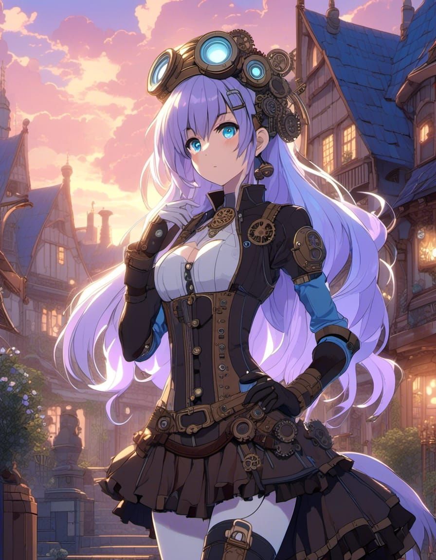 Animated Image of a centaur female dressed in Steampunk styl...