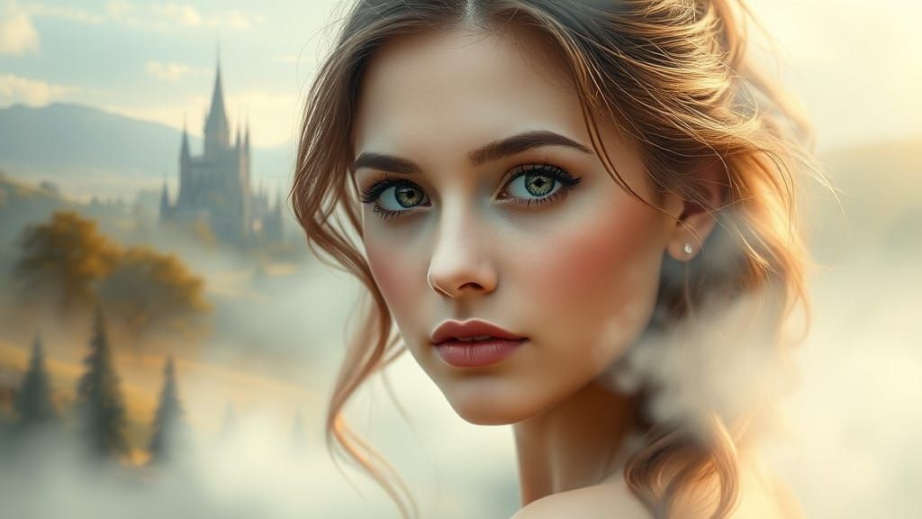 Ethereal Portrait in Dreamy Double Exposure Style