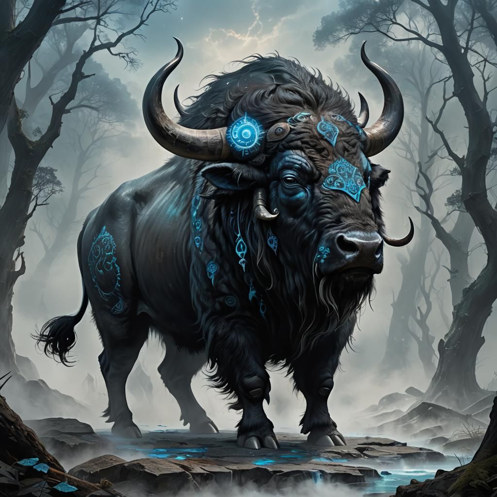 Obsidian Buffalo Sentinel with Azure Eyes