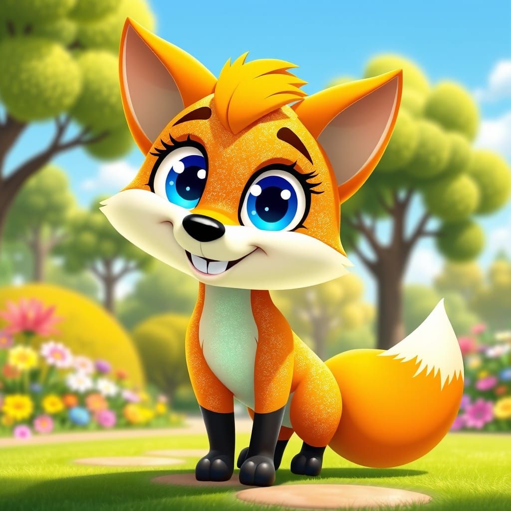 Vibrant Fox Character in Sunny Park Scene