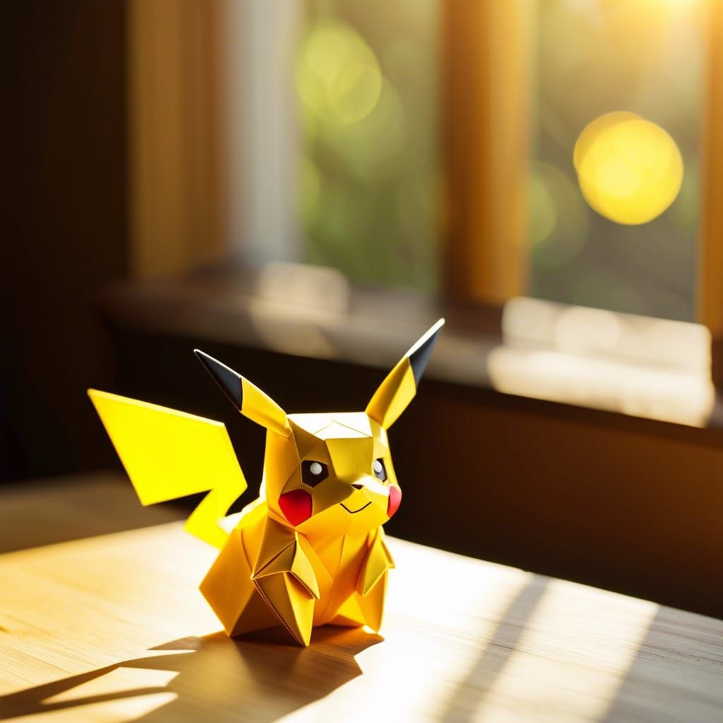 Hyper Realistic Origami Pikachu on Desk