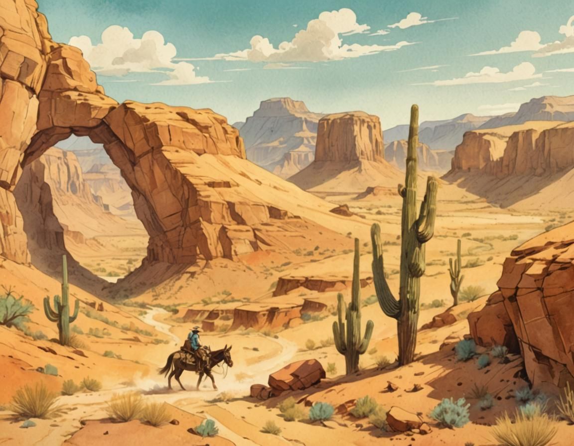 Wild West Cowboy in Comic Book Watercolor Style