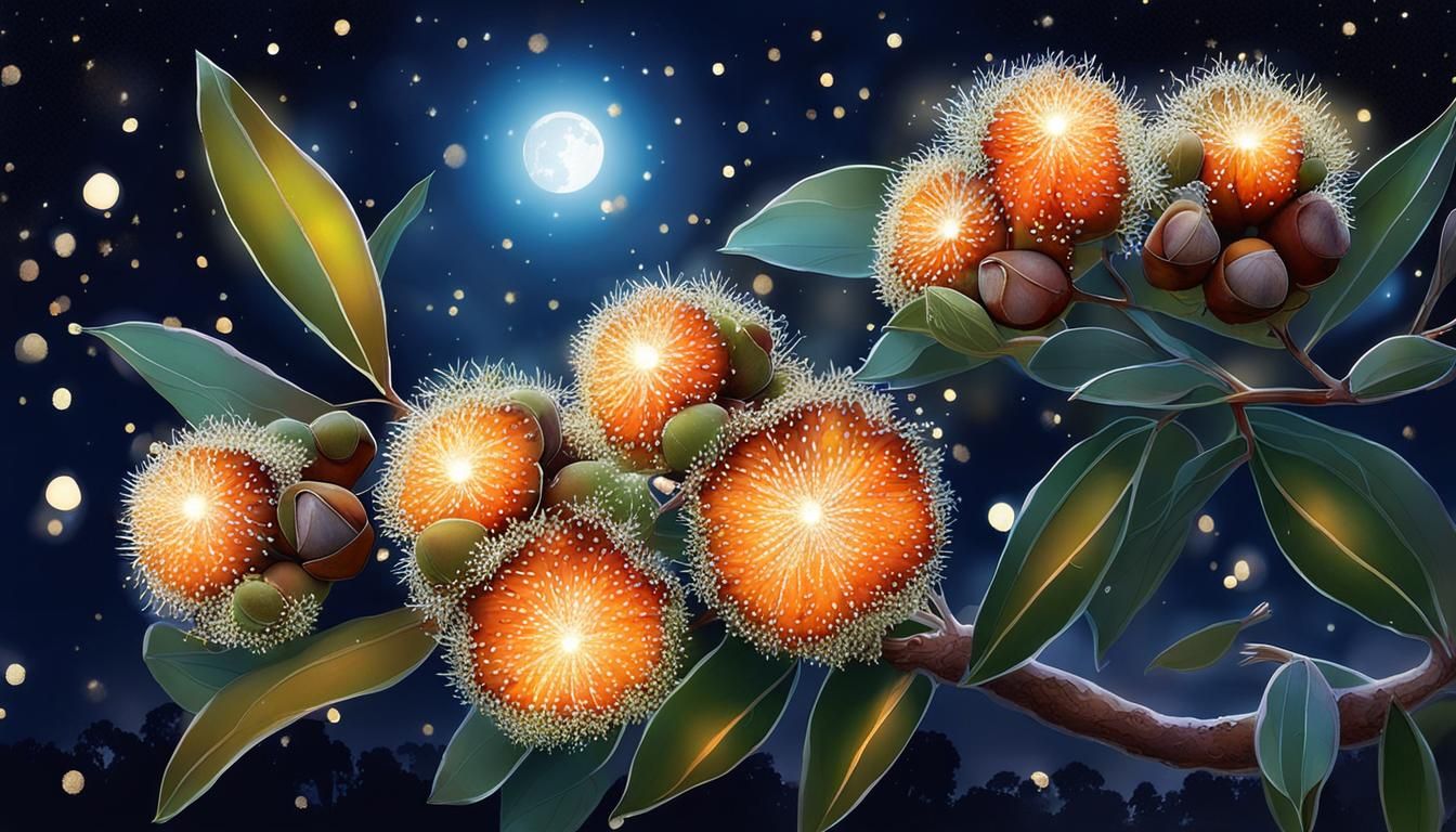 Luminous Bouquet of Sparkling Gumnuts at Night