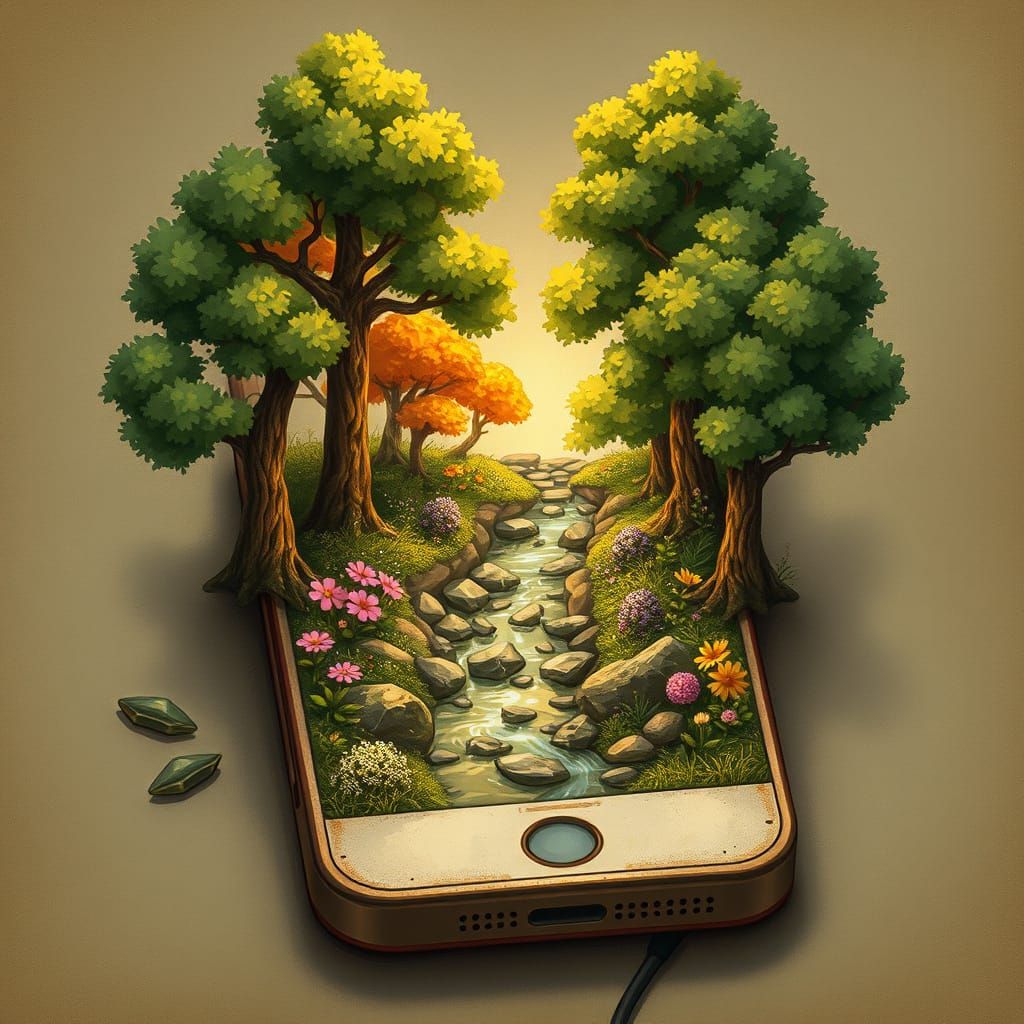 Lush Miniature Garden Inside a Broken Smartphone