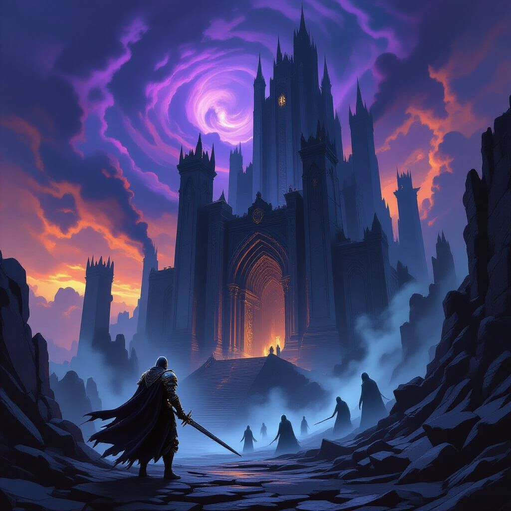 Lone Knight at Crumbling Obsidian Citadel